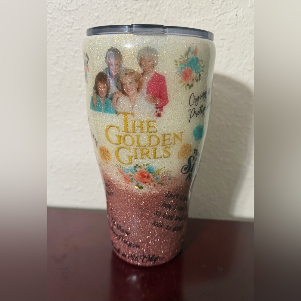 Golden Girls Glitter Tumbler - Pink and Cream